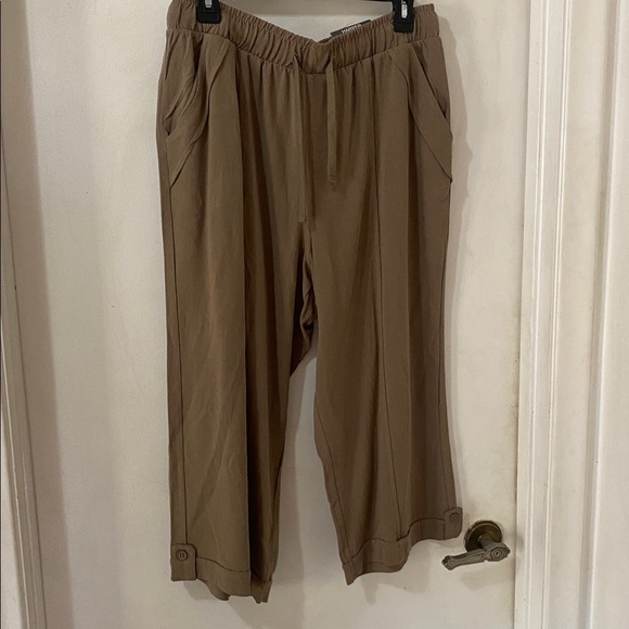 Harper Pants - Harper Tan Relaxed Drawstring Joggers Capris Wide Leg Cropped Harem Pants